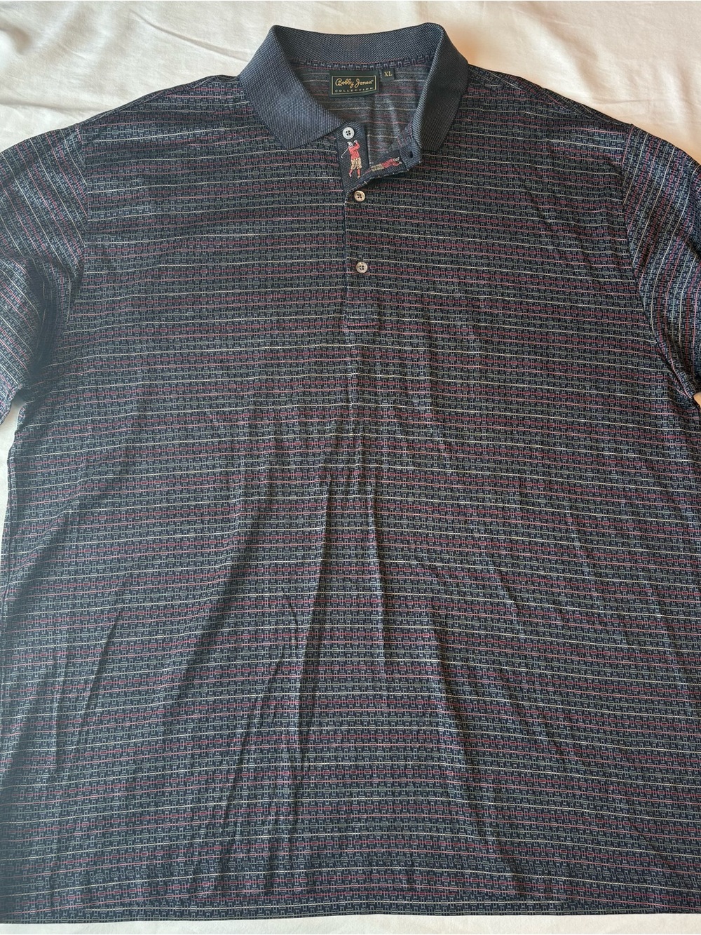 Bobby Jones Collection Stripped Golf Polo Shirt with Embroidered Golfer Accents